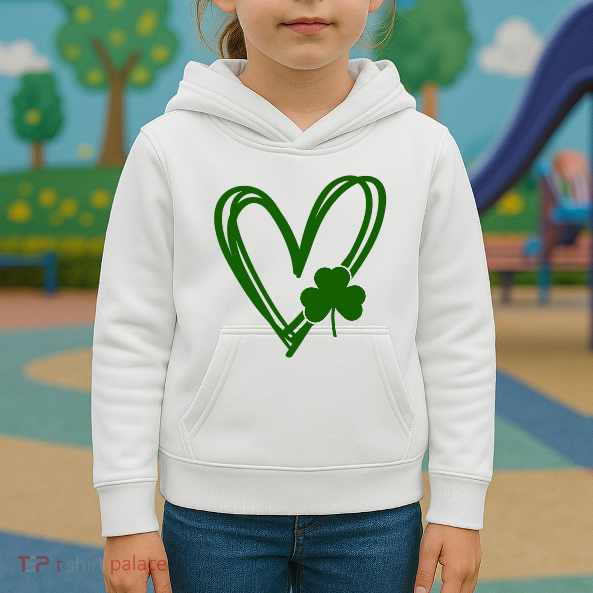 St Patrick's Day Clover Heart Kids Hoodie