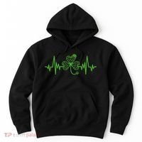 St Patricks Day Clover Heartbeat Irish Nurse Shamrock Hoodie thumb 0