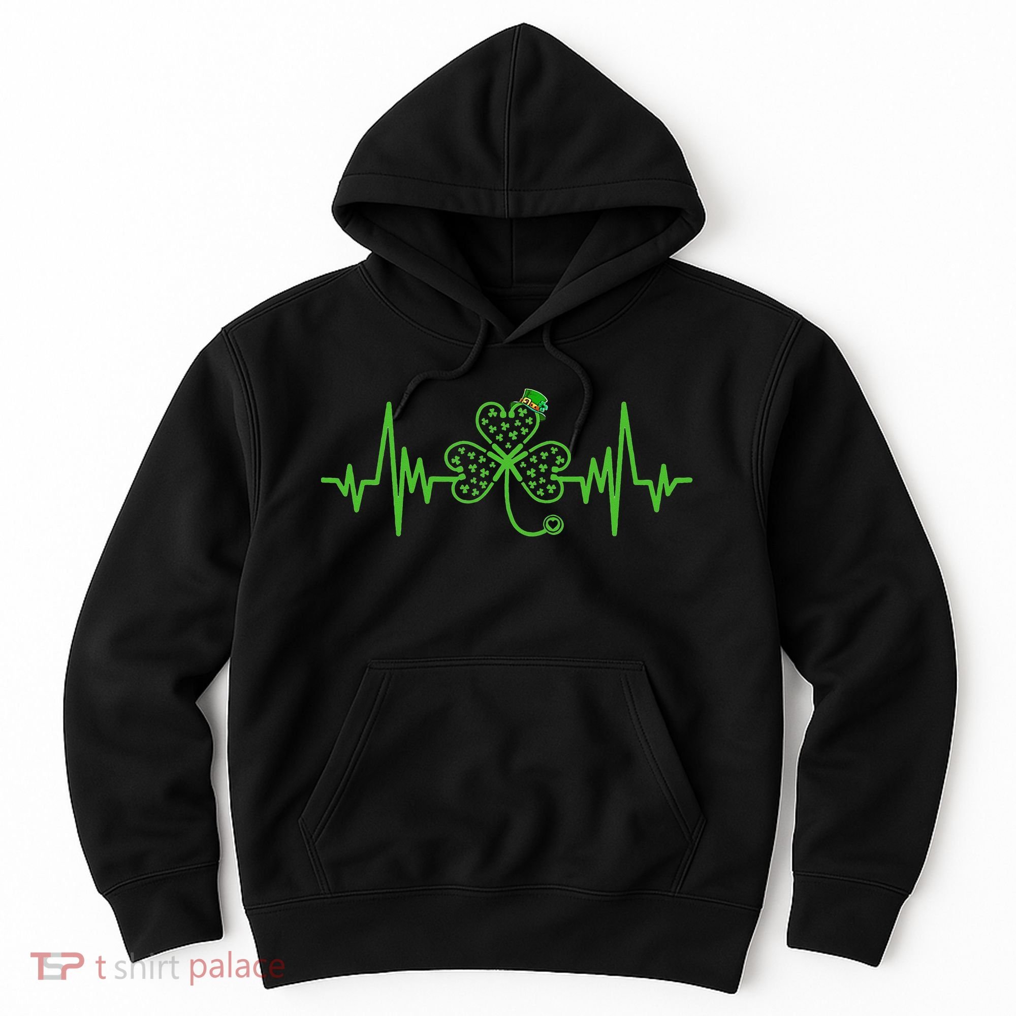St Patricks Day Clover Heartbeat Irish Nurse Shamrock Hoodie