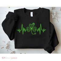 St Patricks Day Clover Heartbeat Irish Nurse Shamrock Sweatshirt thumb 2