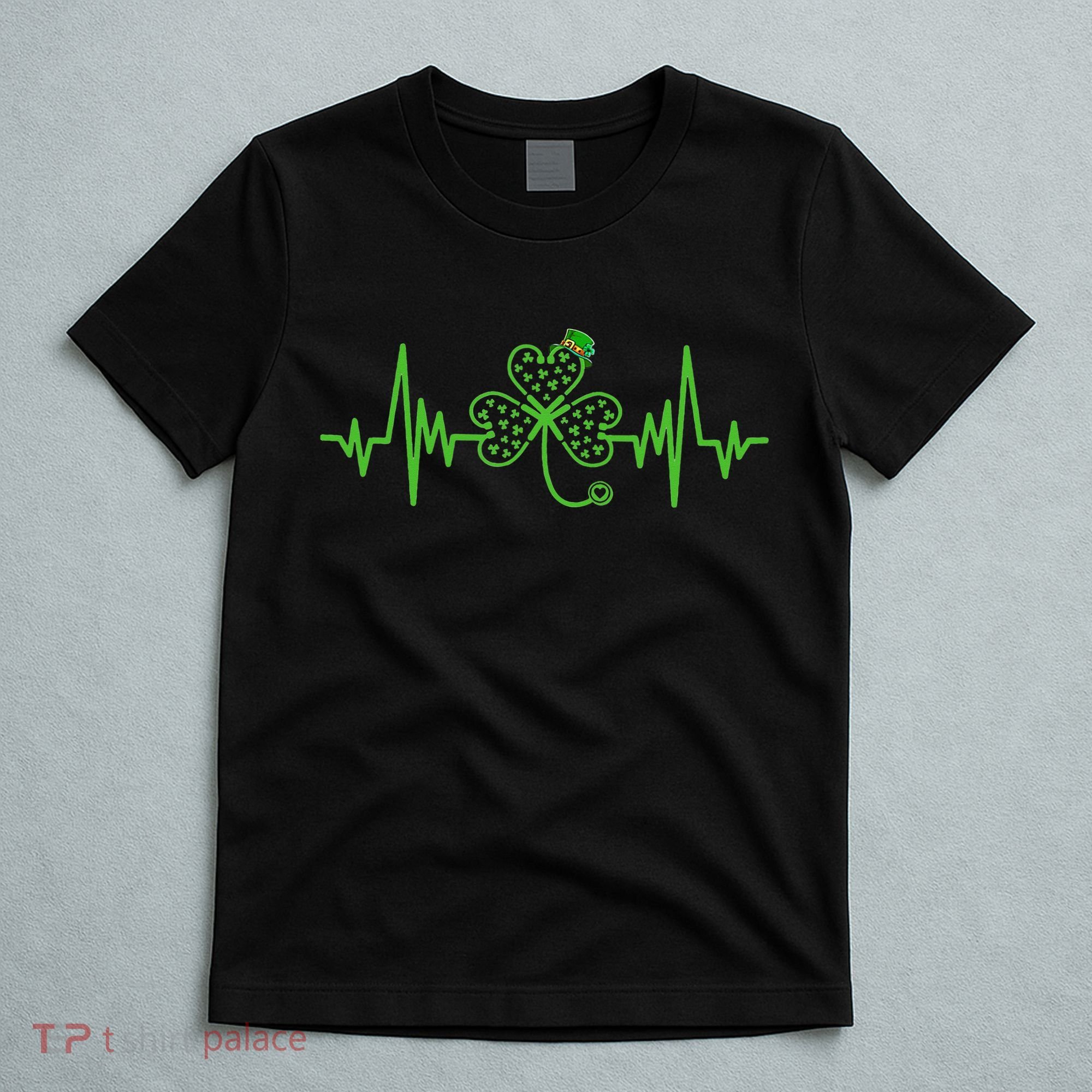St Patricks Day Clover Heartbeat Irish Nurse Shamrock T-Shirt