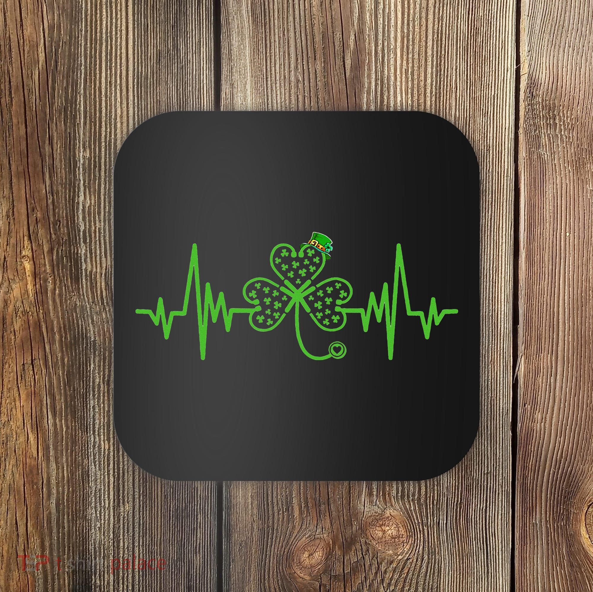 St Patricks Day Clover Heartbeat Irish Nurse Shamrock Coaster
