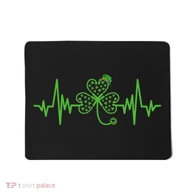 St Patricks Day Clover Heartbeat Irish Nurse Shamrock Mousepad