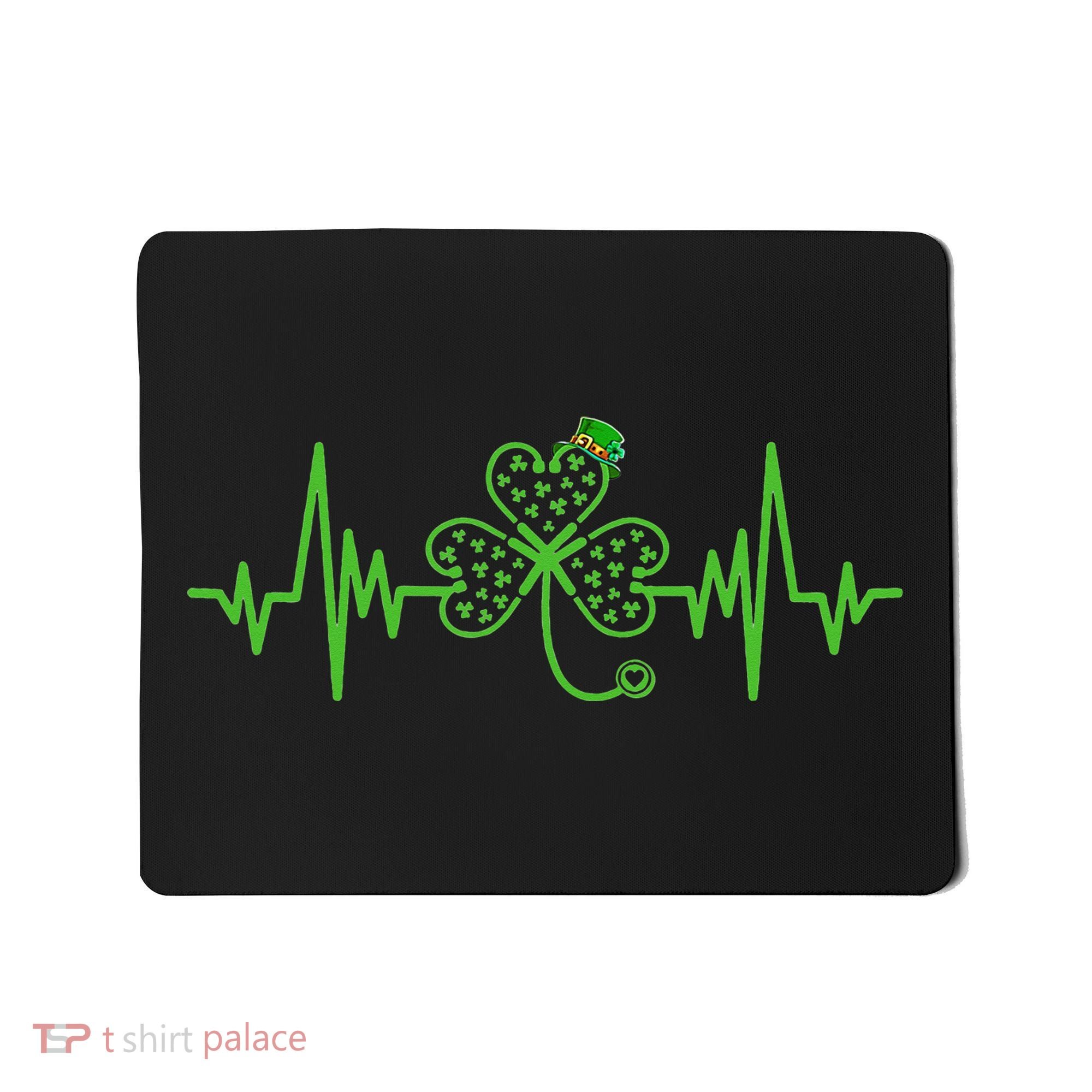 St Patricks Day Clover Heartbeat Irish Nurse Shamrock Mousepad