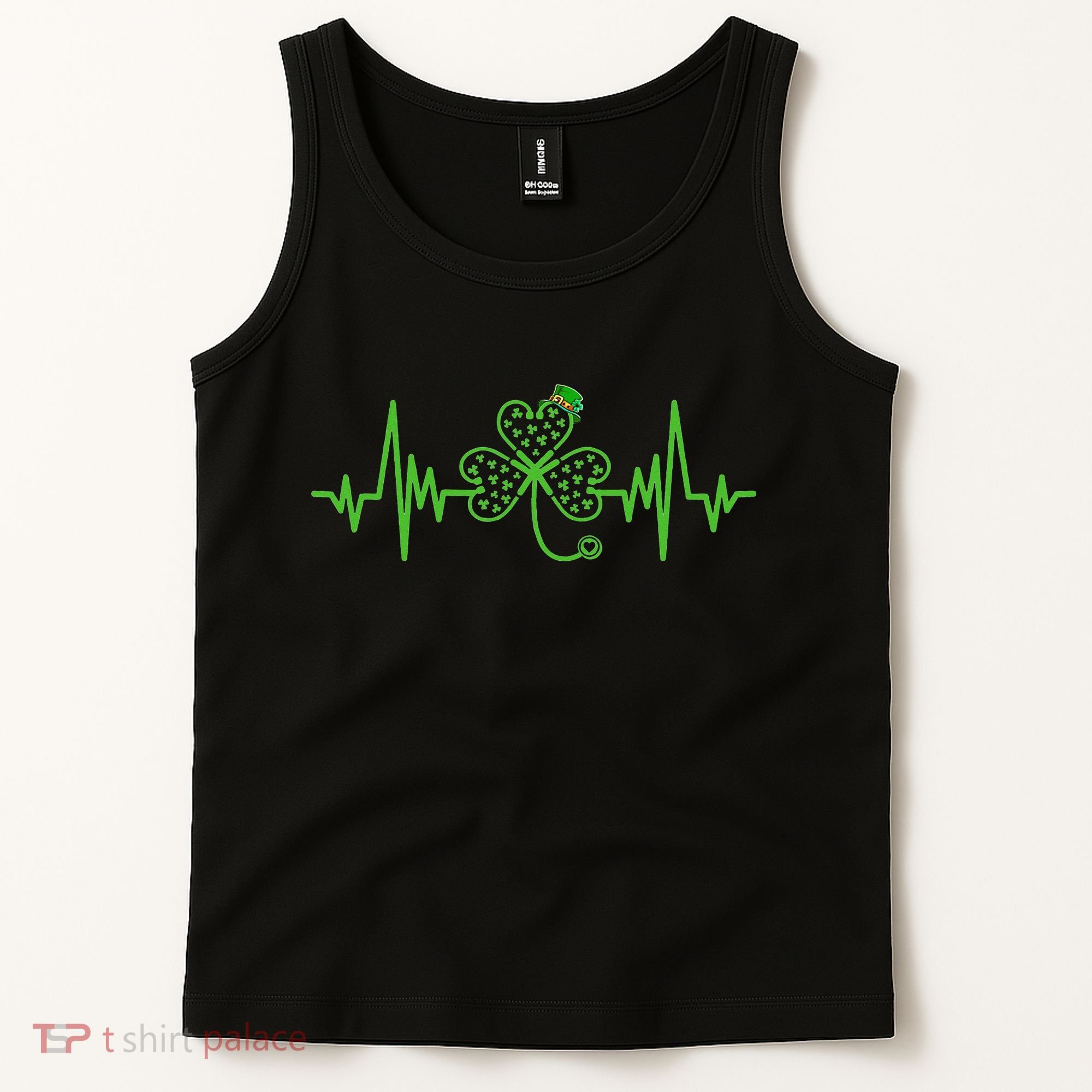 St Patricks Day Clover Heartbeat Irish Nurse Shamrock Tank Top