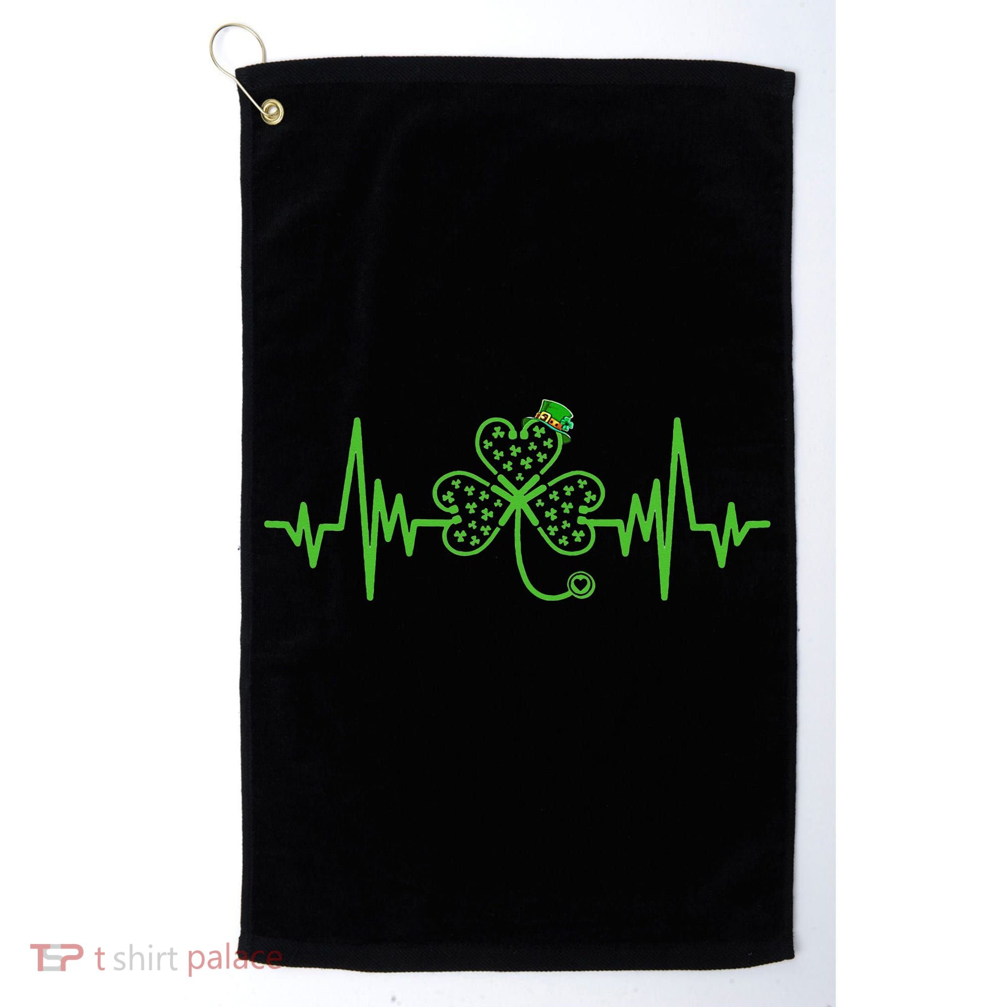 St Patricks Day Clover Heartbeat Irish Nurse Shamrock Golf Towel