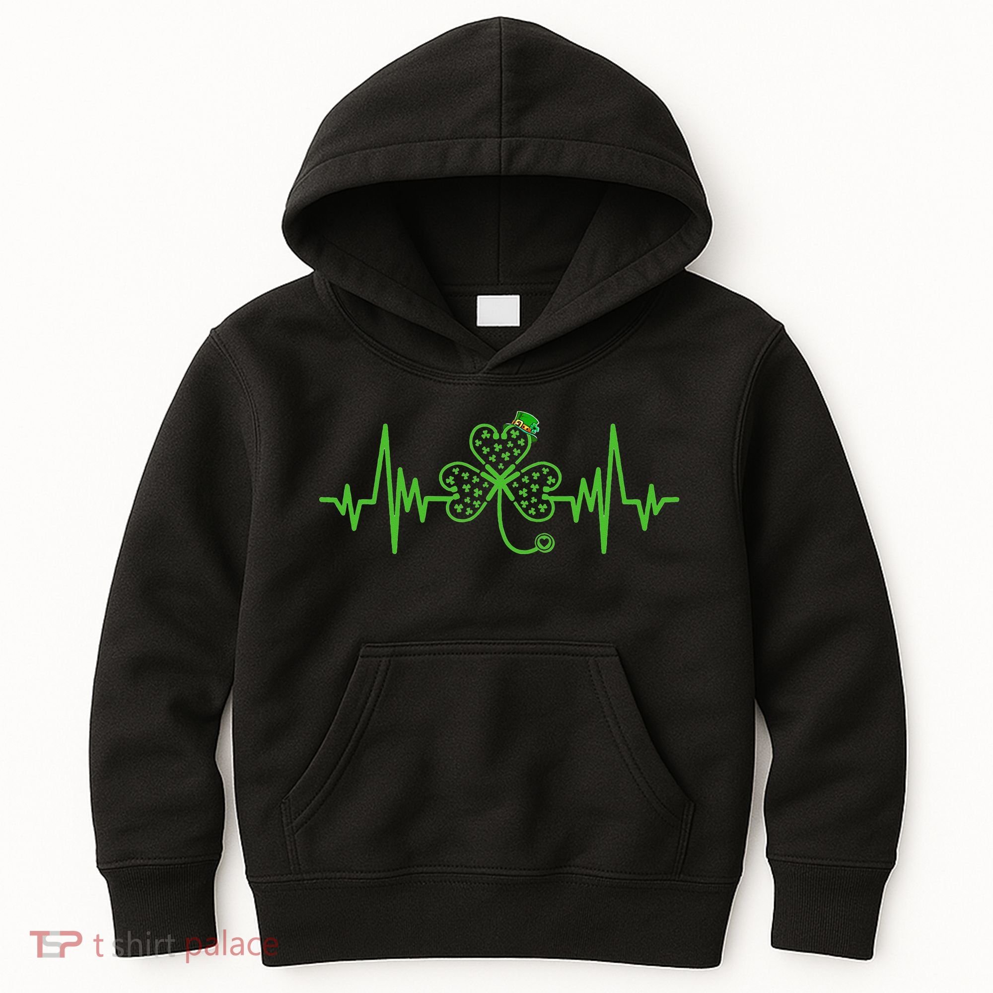 St Patricks Day Clover Heartbeat Irish Nurse Shamrock Kids Hoodie
