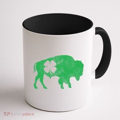 St. Patrick's Day Green Shamrock Buffalo Bison Irish Saint Coffee Mug back