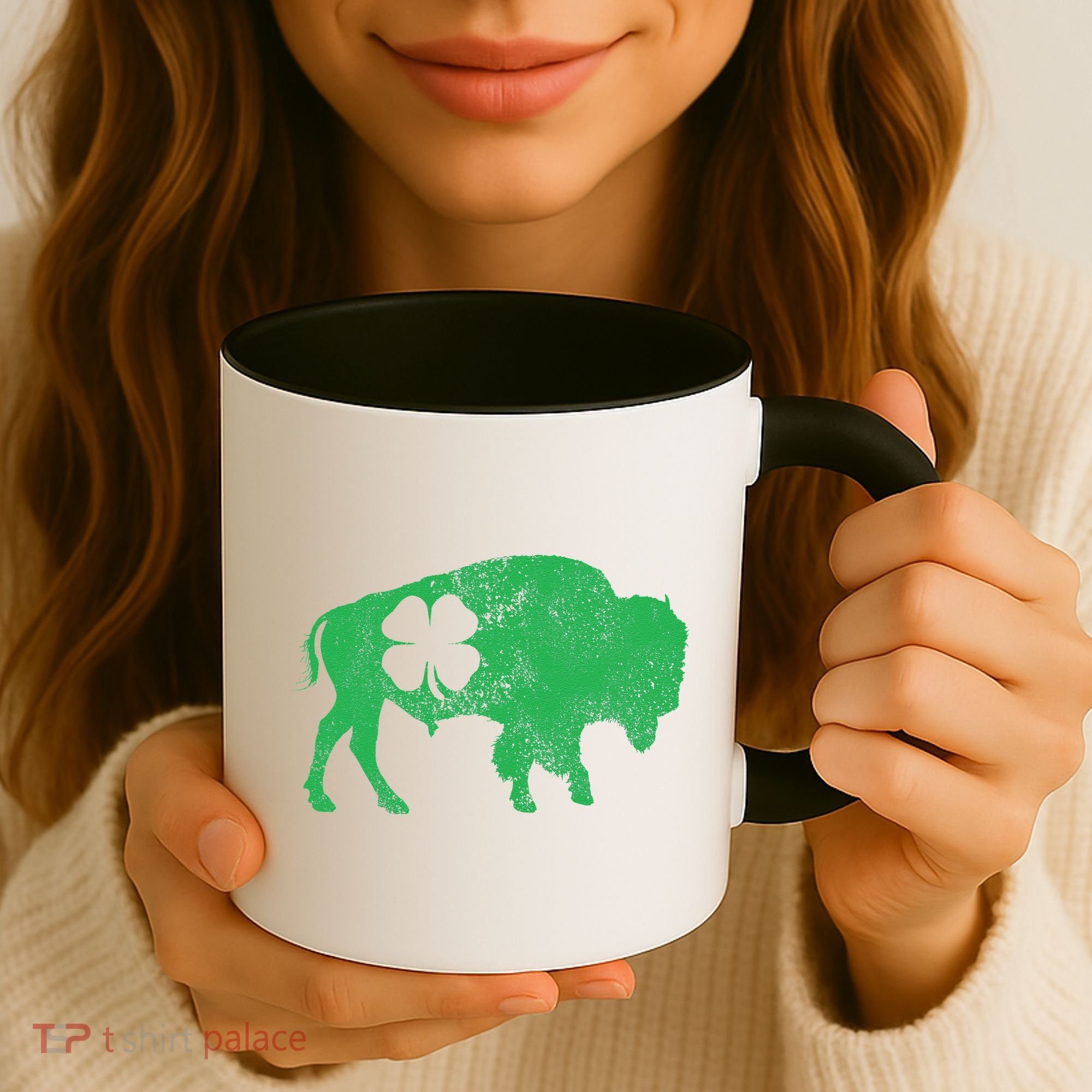 St. Patrick's Day Green Shamrock Buffalo Bison Irish Saint Coffee Mug