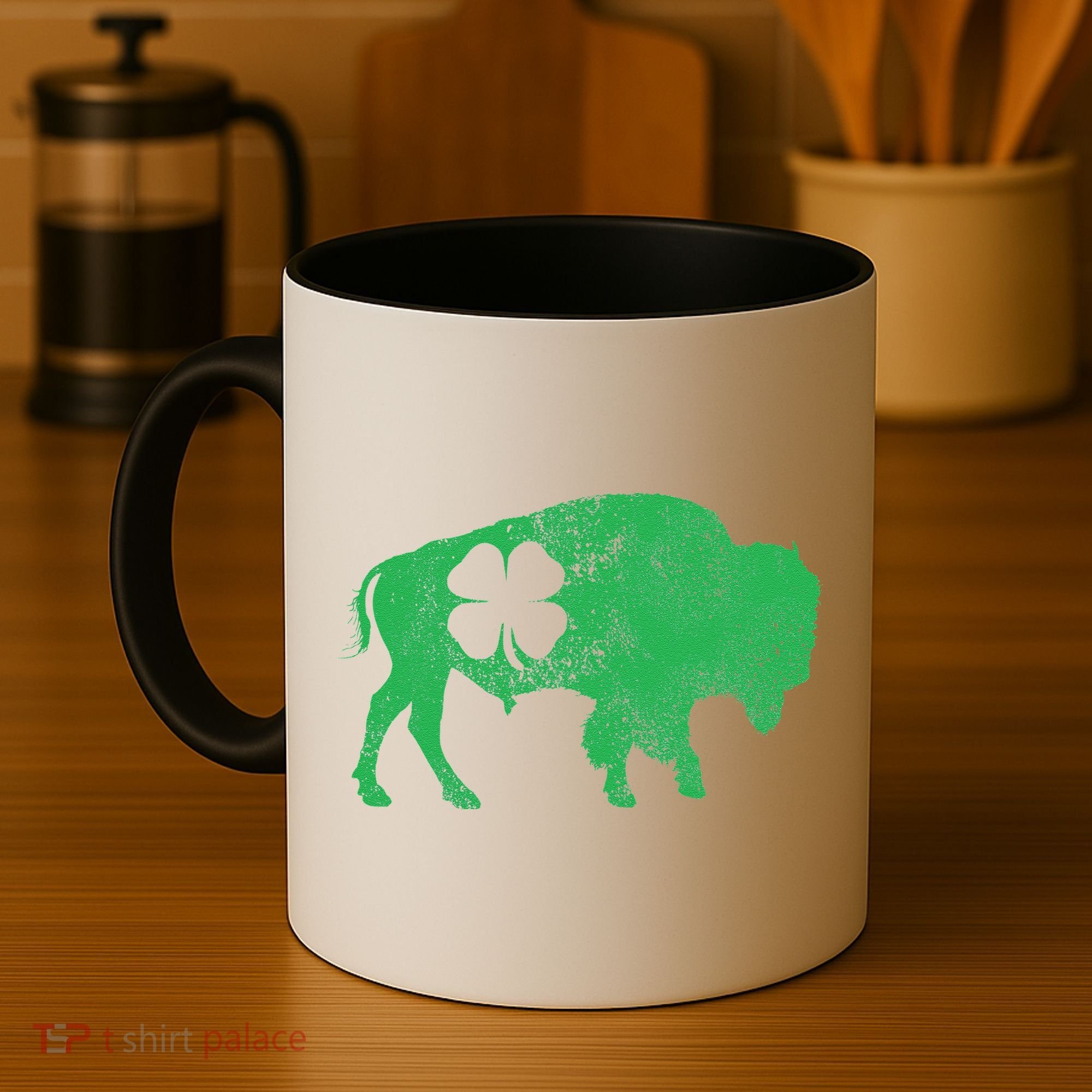 St. Patrick's Day Green Shamrock Buffalo Bison Irish Saint Coffee Mug