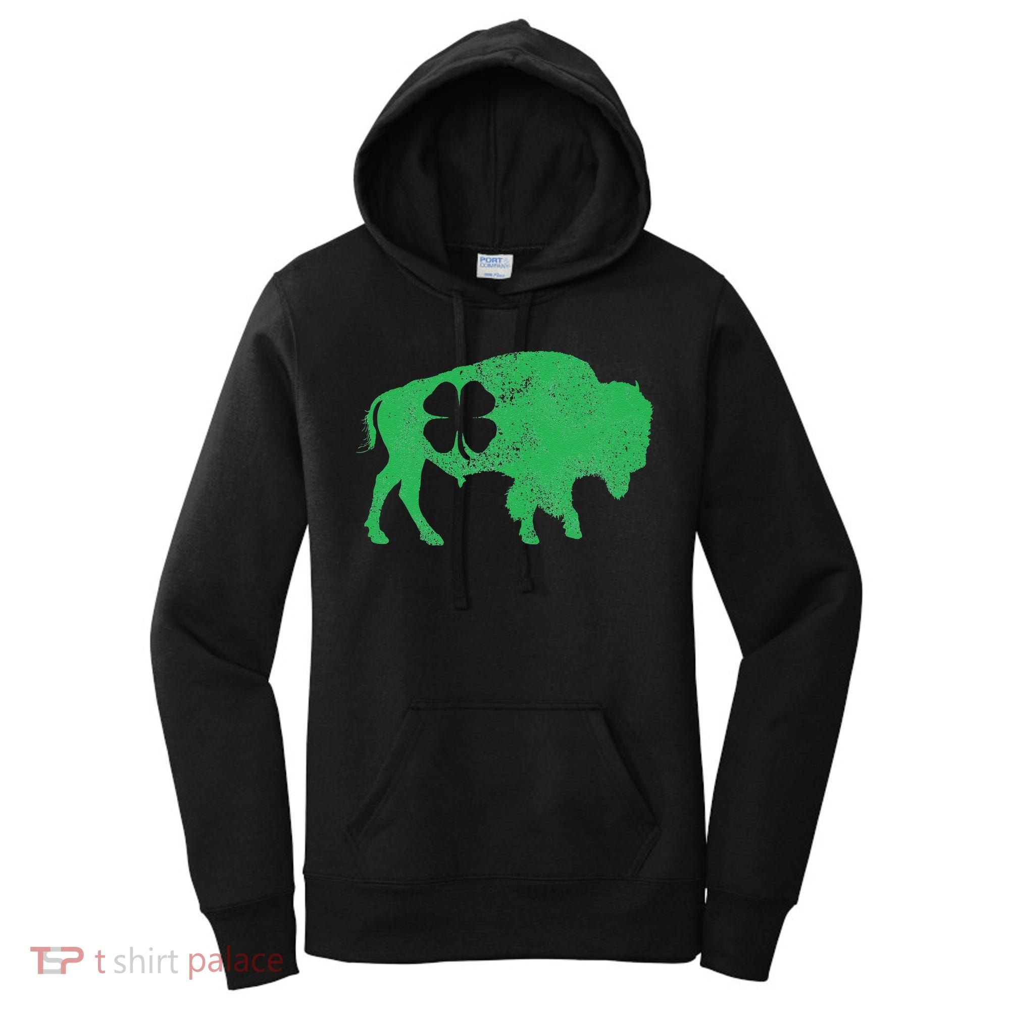 St. Patrick's Day Green Shamrock Buffalo Bison Irish Saint Women's Hoodie