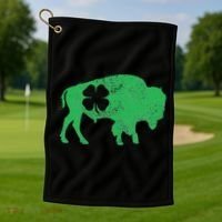 St. Patrick's Day Green Shamrock Buffalo Bison Irish Saint Golf Towel thumb 1