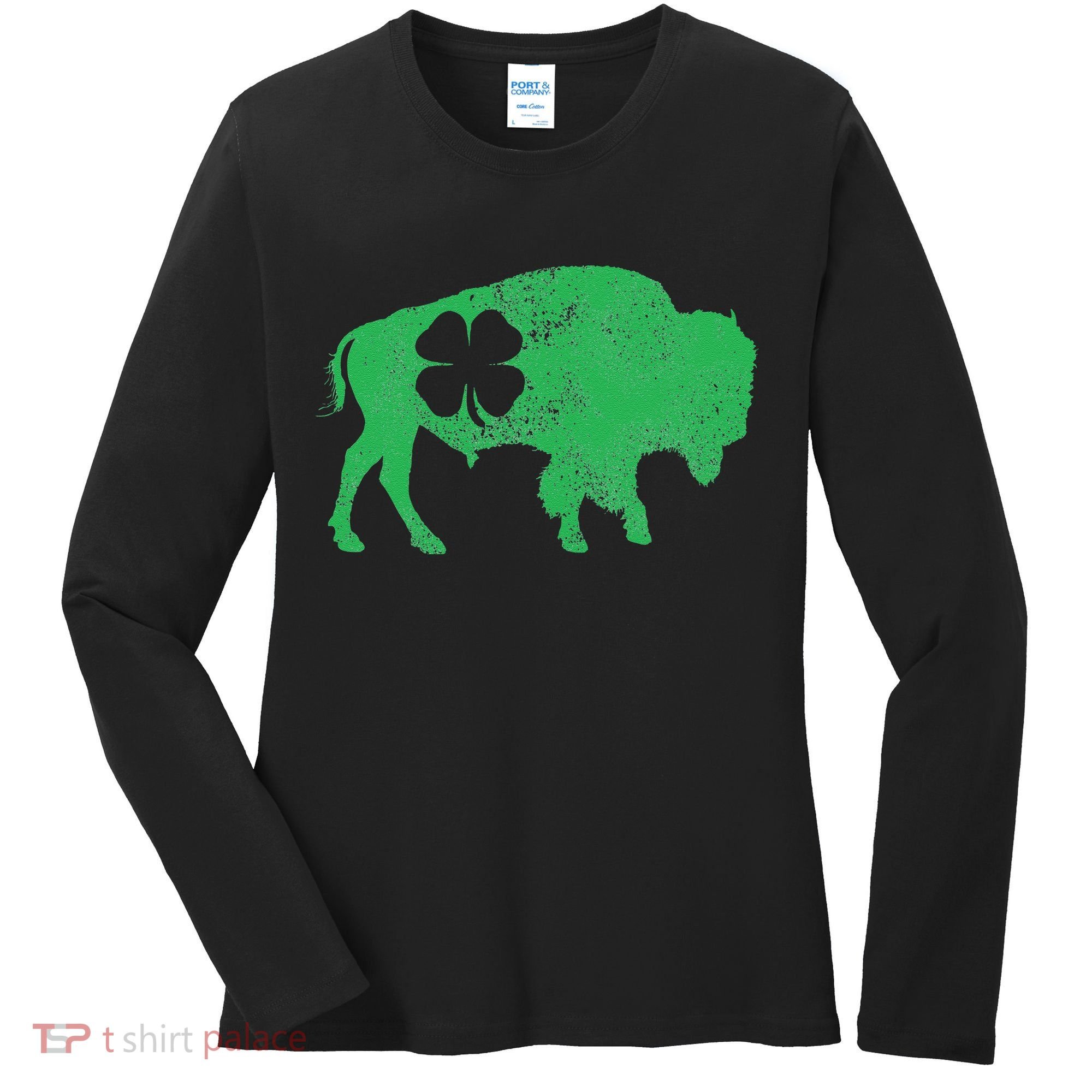 St. Patrick's Day Green Shamrock Buffalo Bison Irish Saint Women's Long Sleeve Shirt