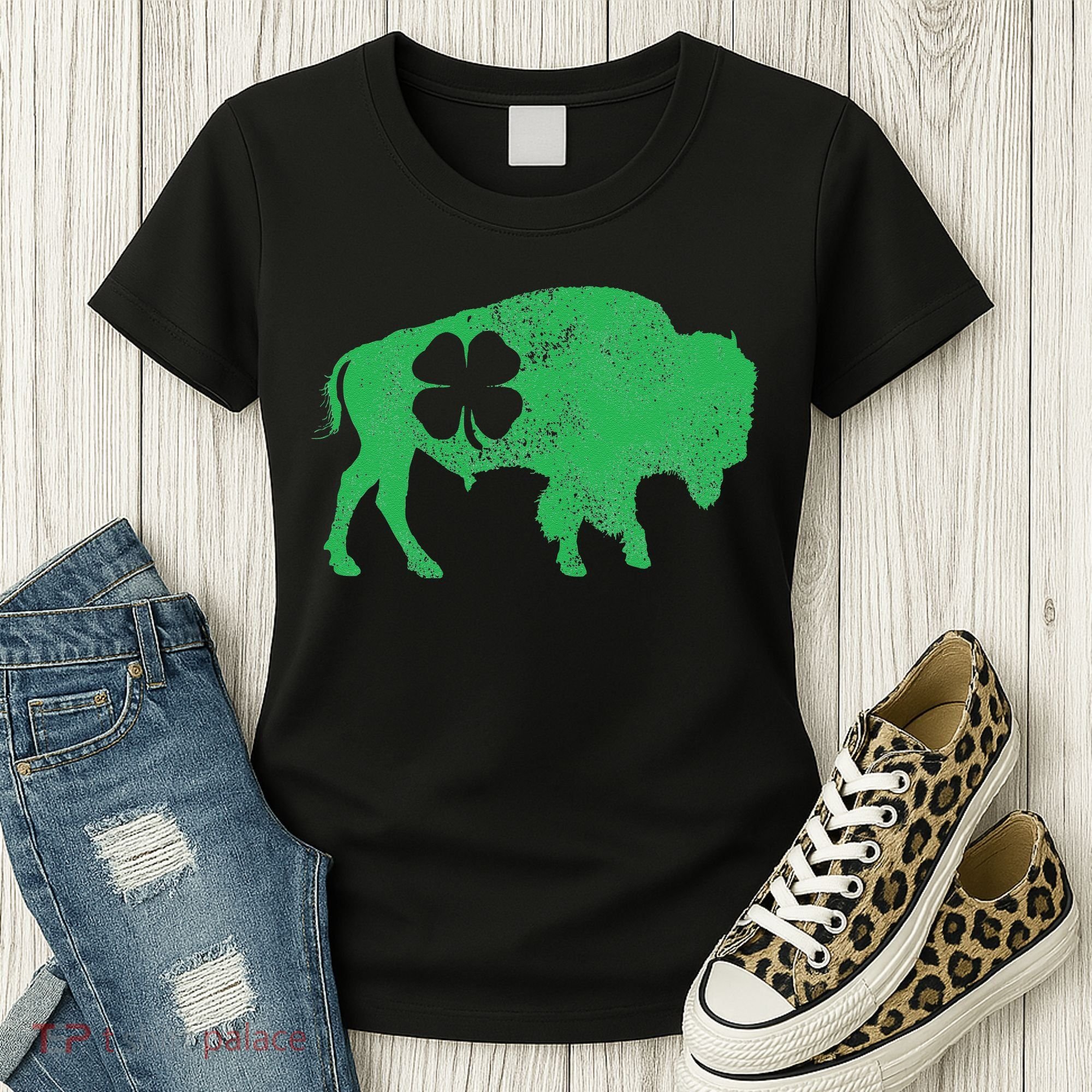 St. Patrick's Day Green Shamrock Buffalo Bison Irish Saint Women's T-Shirt