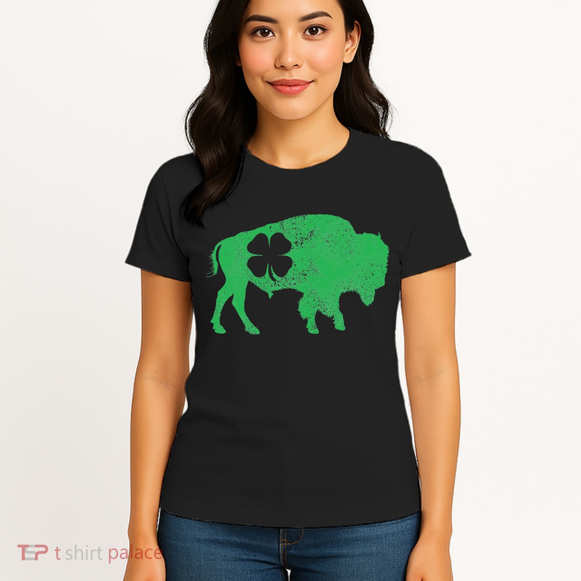 St. Patrick's Day Green Shamrock Buffalo Bison Irish Saint Women's T-Shirt
