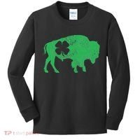St. Patrick's Day Green Shamrock Buffalo Bison Irish Saint Kids Long Sleeve Shirt thumb 0