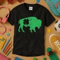 St. Patrick's Day Green Shamrock Buffalo Bison Irish Saint Kids T-Shirt thumb 3