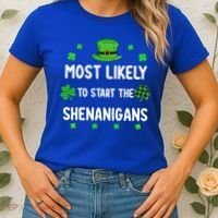 St Patricks Day Shamrock Most Likely To Start The Shenanigan Women's T-Shirt thumb 2