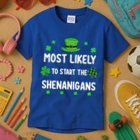 St Patricks Day Shamrock Most Likely To Start The Shenanigan Kids T-Shirt thumb 3
