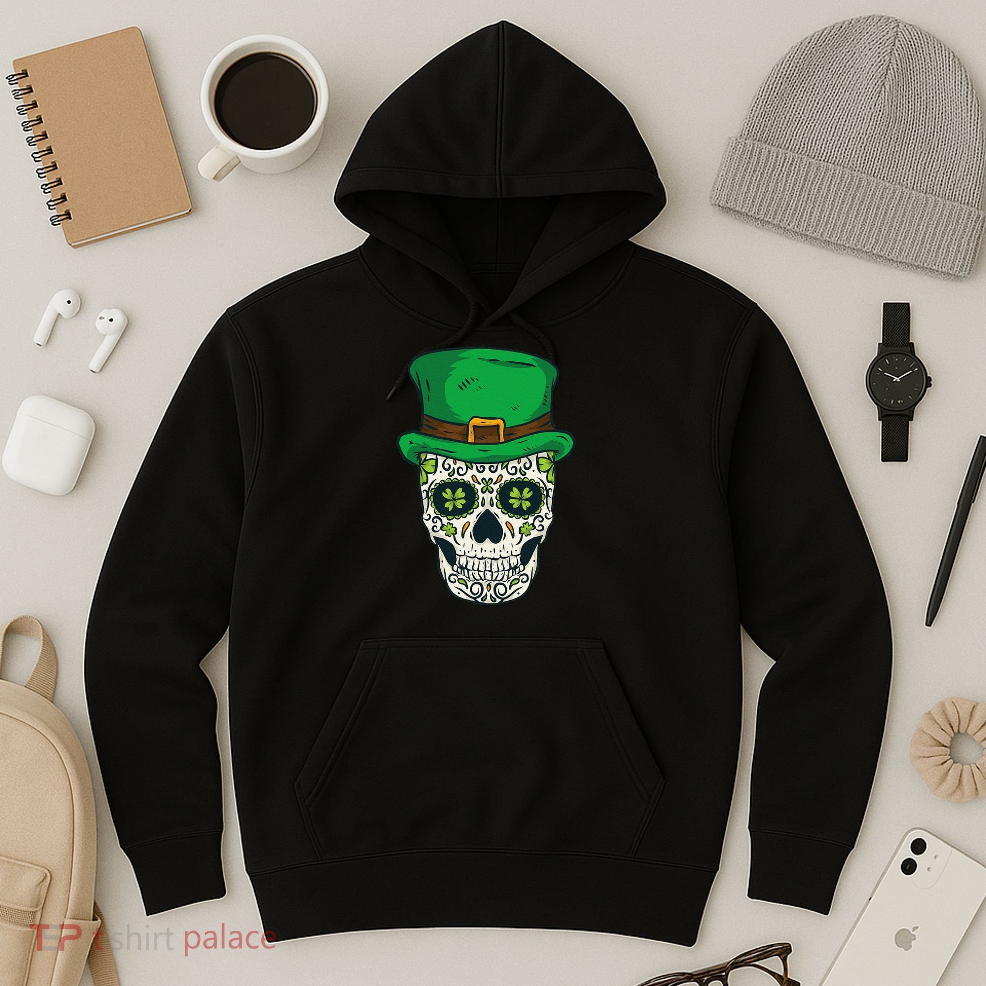 St Patrick's Day Sugar Skull Day Of Dead Saint Patricks Hoodie