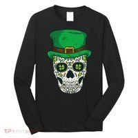St Patrick's Day Sugar Skull Day Of Dead Saint Patricks Long Sleeve Shirt thumb 0