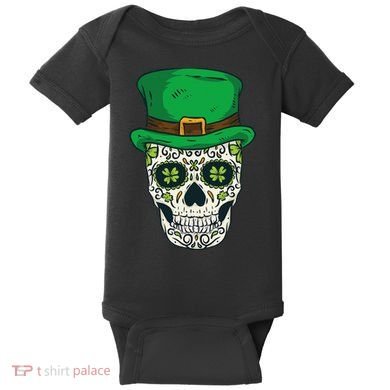 St Patrick's Day Sugar Skull Day Of Dead Saint Patricks Baby Bodysuit