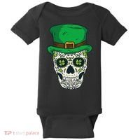 St Patrick's Day Sugar Skull Day Of Dead Saint Patricks Baby Bodysuit thumb 0