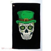 St Patrick's Day Sugar Skull Day Of Dead Saint Patricks Golf Towel thumb 0