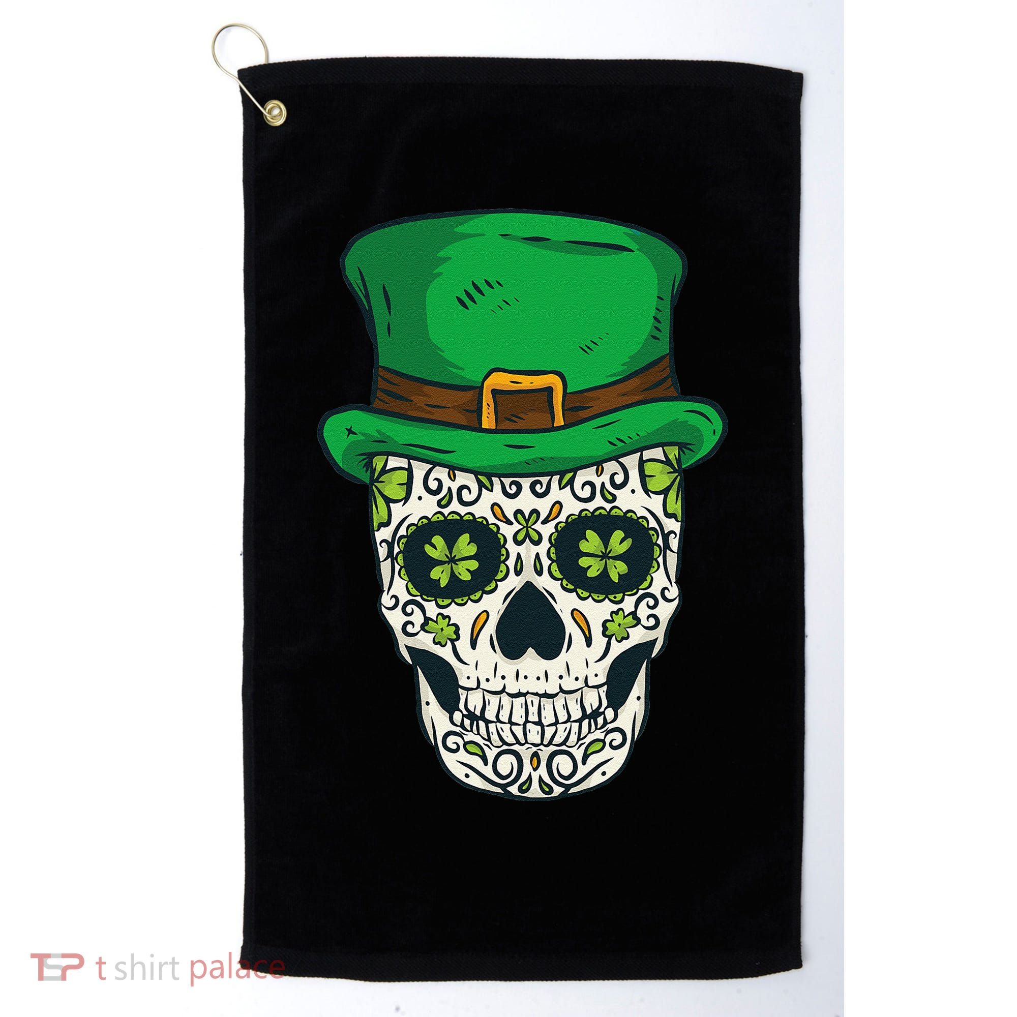 St Patrick's Day Sugar Skull Day Of Dead Saint Patricks Golf Towel