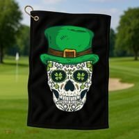 St Patrick's Day Sugar Skull Day Of Dead Saint Patricks Golf Towel thumb 1