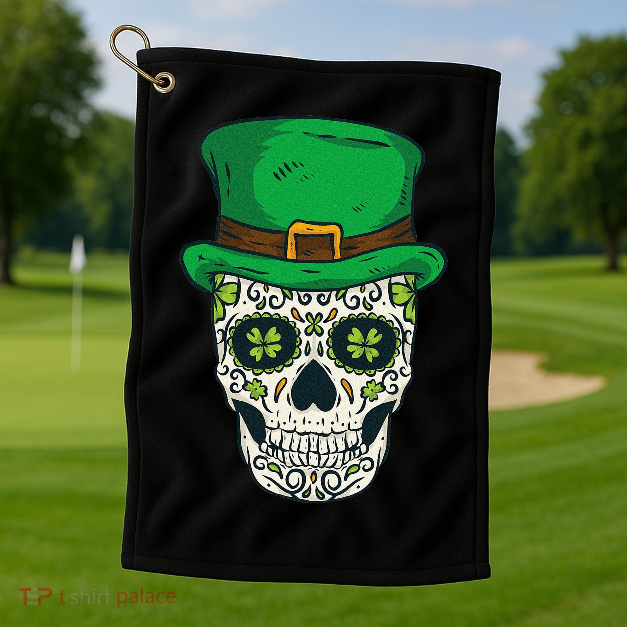 St Patrick's Day Sugar Skull Day Of Dead Saint Patricks Golf Towel