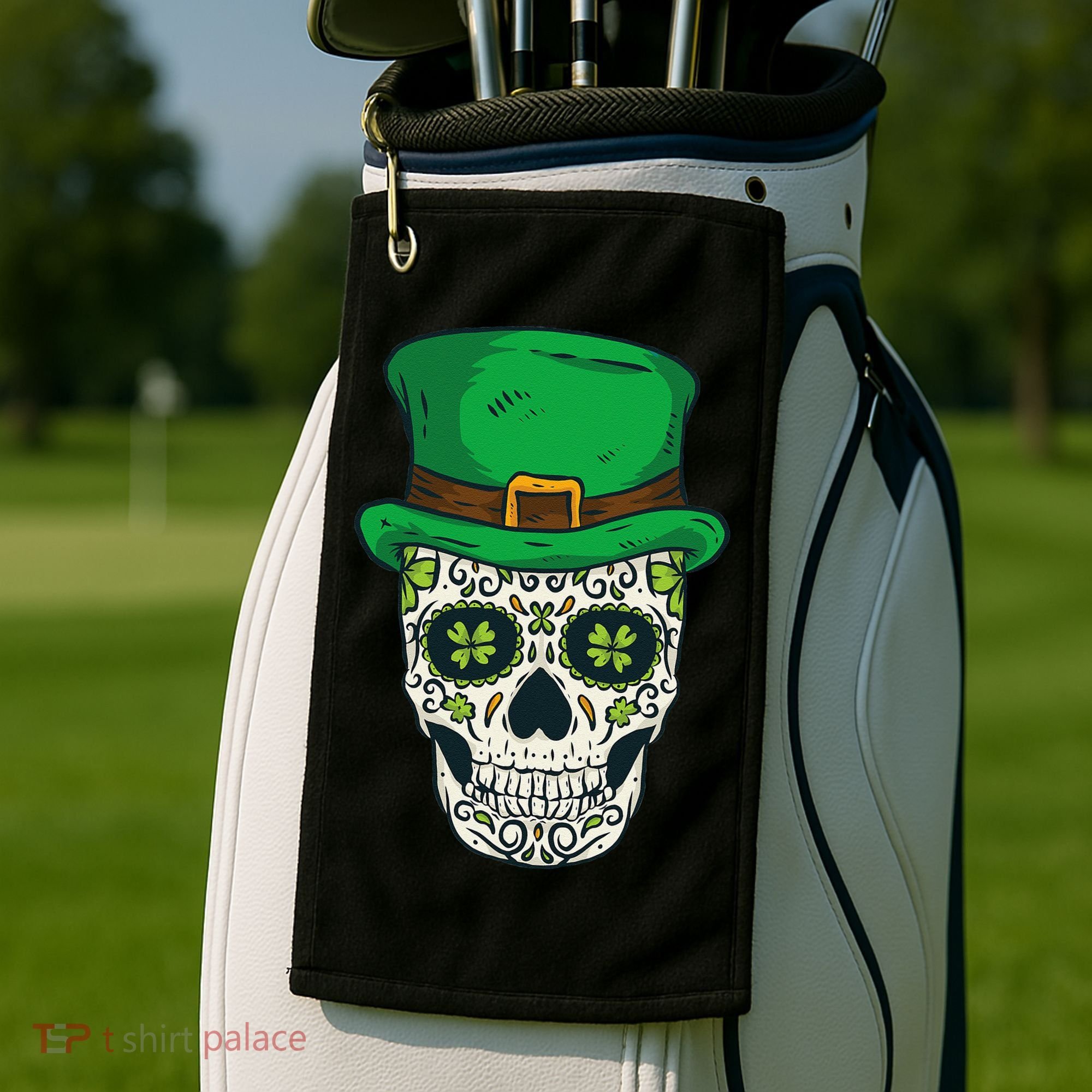 St Patrick's Day Sugar Skull Day Of Dead Saint Patricks Golf Towel