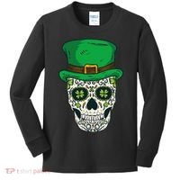 St Patrick's Day Sugar Skull Day Of Dead Saint Patricks Kids Long Sleeve Shirt thumb 0