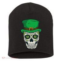 St Patrick's Day Sugar Skull Day Of Dead Saint Patricks Short Acrylic Beanie thumb 0
