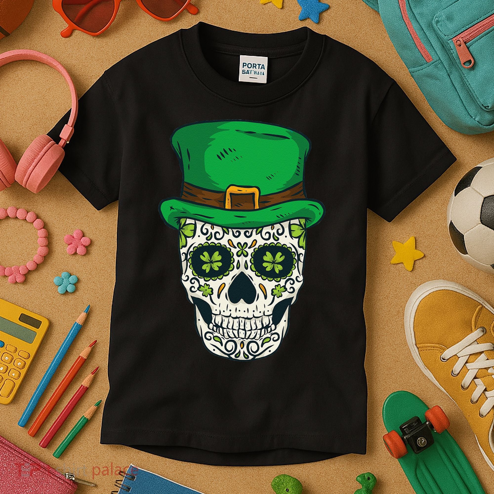 St Patrick's Day Sugar Skull Day Of Dead Saint Patricks Kids T-Shirt