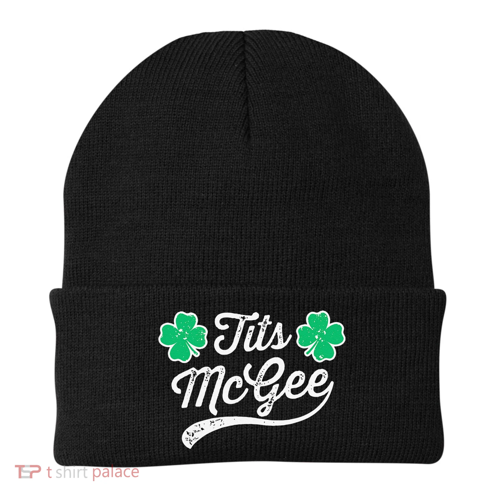 St Patricks Day Tits Mcgee Shamrock Four Leaf Clover Beanie