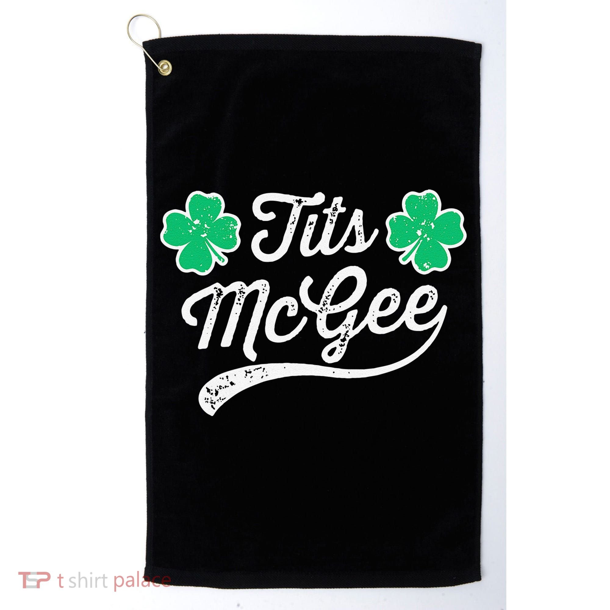 St Patricks Day Tits Mcgee Shamrock Four Leaf Clover Golf Towel