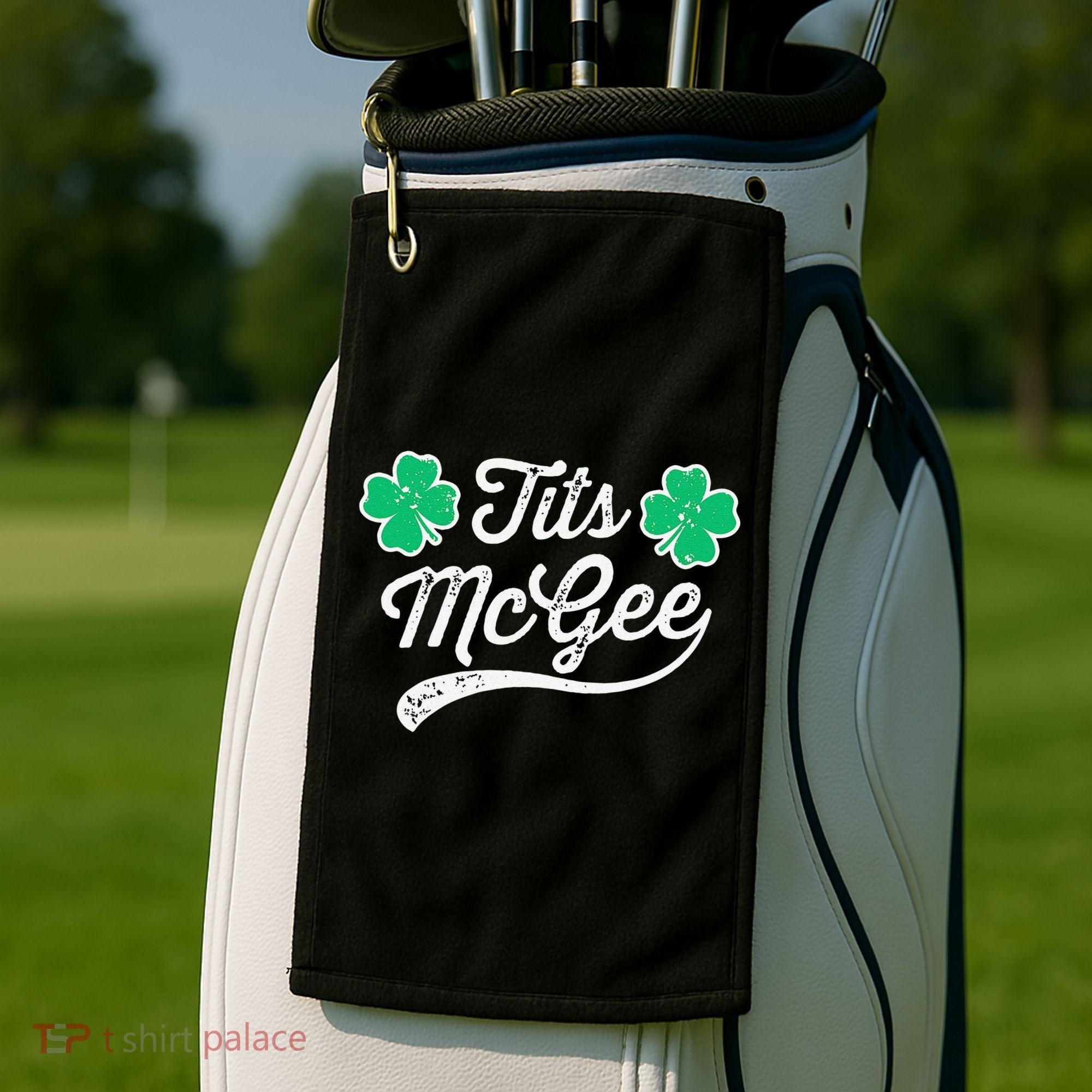 St Patricks Day Tits Mcgee Shamrock Four Leaf Clover Golf Towel
