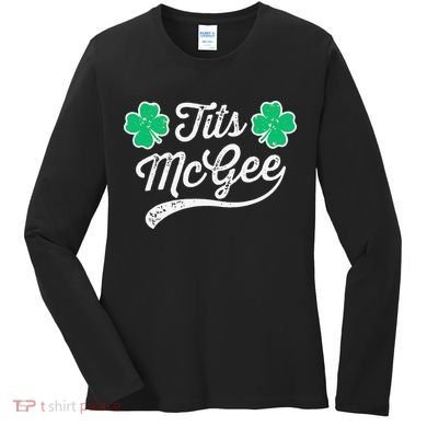 St Patricks Day Tits Mcgee Shamrock Four Leaf Clover Women's Long Sleeve Shirt