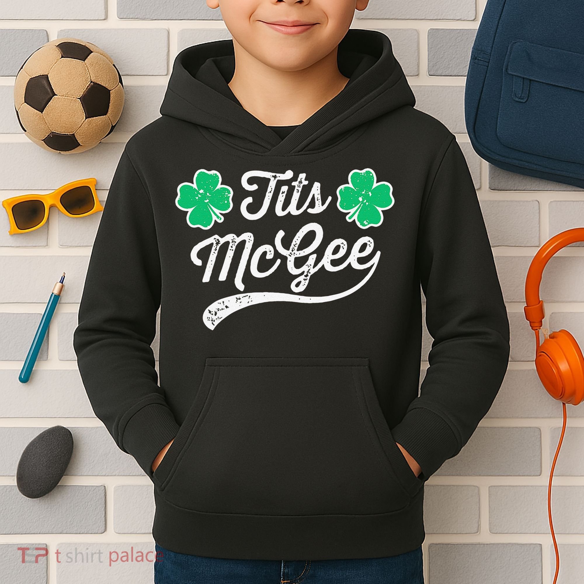 St Patricks Day Tits Mcgee Shamrock Four Leaf Clover Kids Hoodie