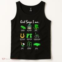 St Patrick Day God Says I Am Pt Christian Physical Therapy Tank Top thumb 2