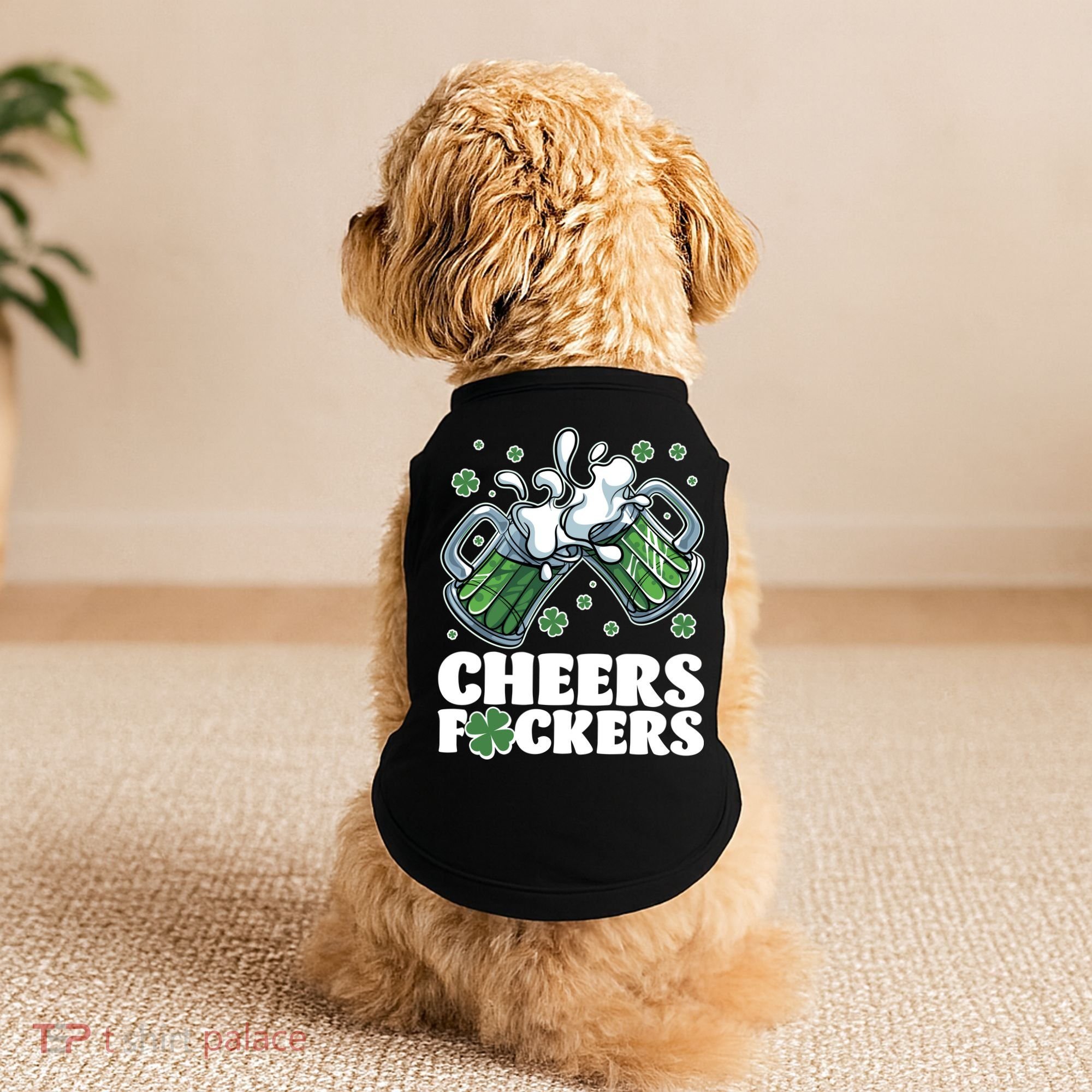 St Patricks Day Cheers Fckers Shamrock Clover Green Beer Doggie Tank