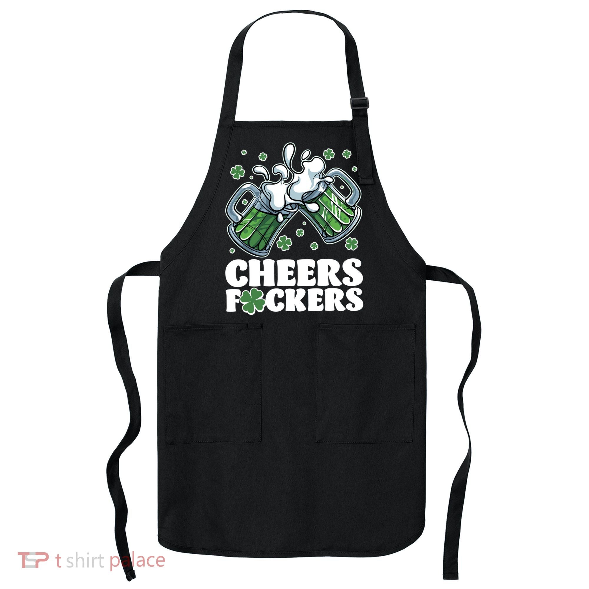 St Patricks Day Cheers Fckers Shamrock Clover Green Beer Apron