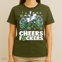 St Patricks Day Cheers Fckers Shamrock Clover Green Beer T-Shirt thumb 4