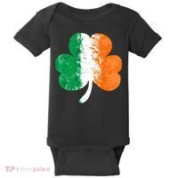 Saint Patrick's Day Irish Flag GrungeStyle Shamrock Baby Bodysuit thumb 0