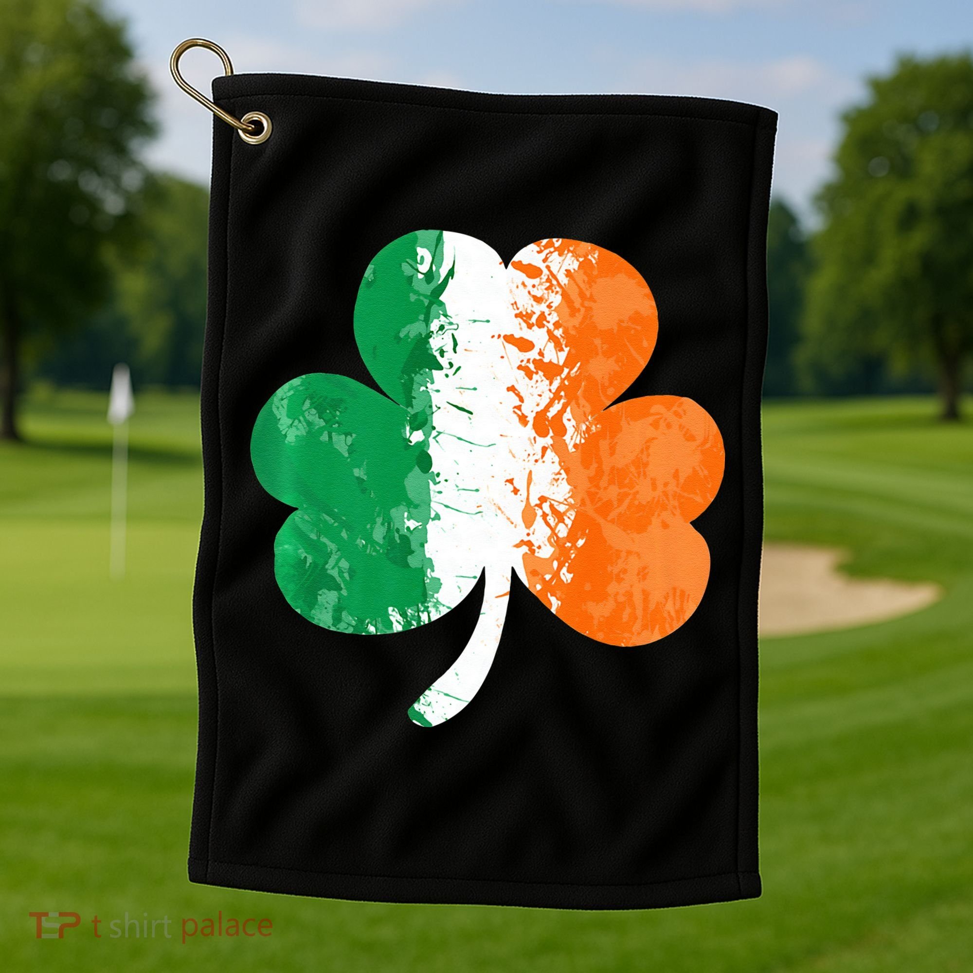Saint Patrick's Day Irish Flag GrungeStyle Shamrock Golf Towel