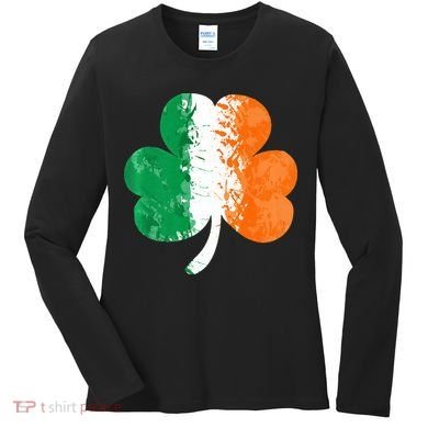 Saint Patrick's Day Irish Flag GrungeStyle Shamrock Women's Long Sleeve Shirt