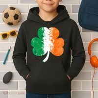 Saint Patrick's Day Irish Flag GrungeStyle Shamrock Kids Hoodie thumb 2