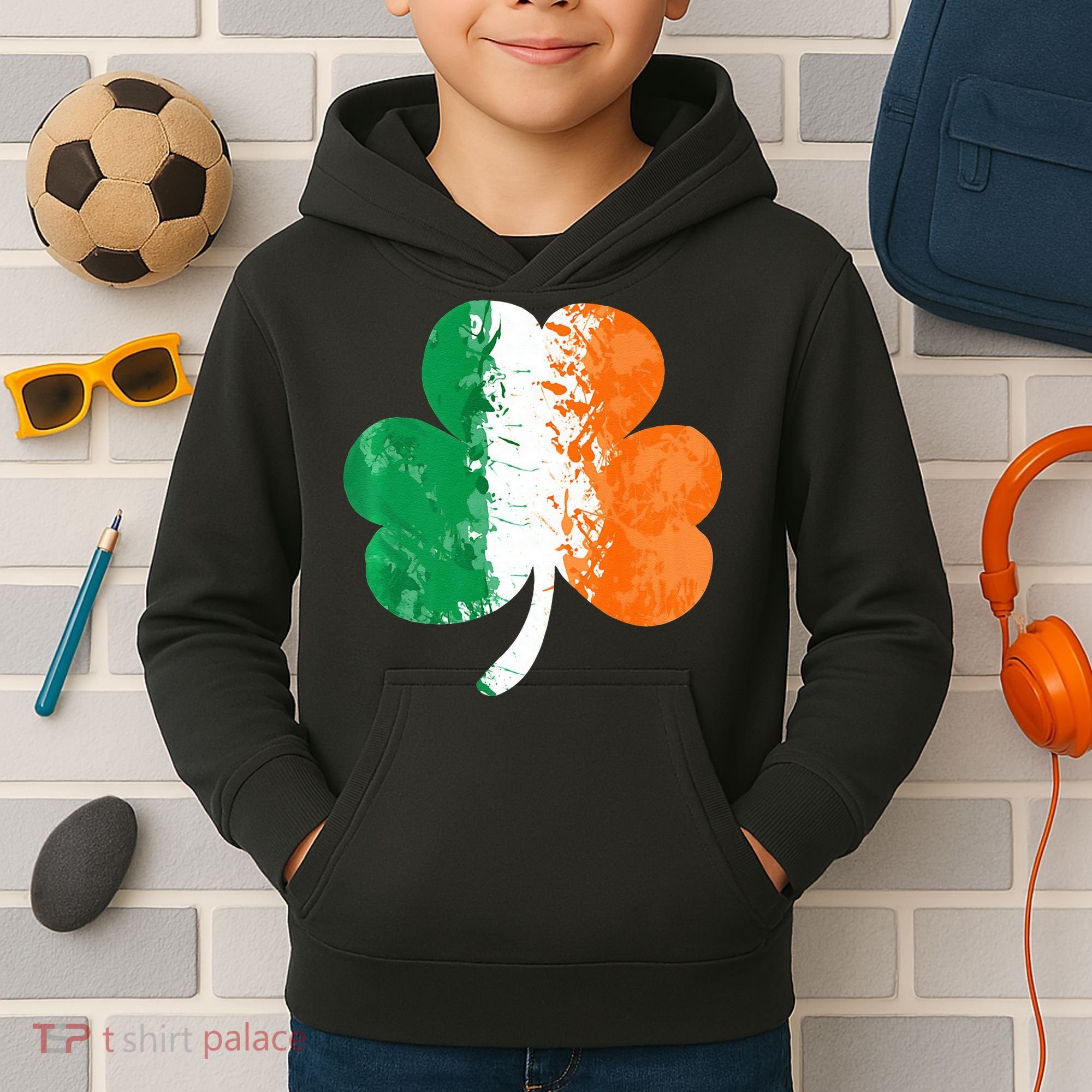 Saint Patrick's Day Irish Flag GrungeStyle Shamrock Kids Hoodie