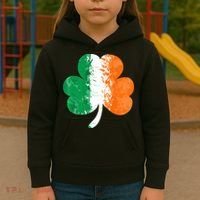 Saint Patrick's Day Irish Flag GrungeStyle Shamrock Kids Hoodie thumb 3